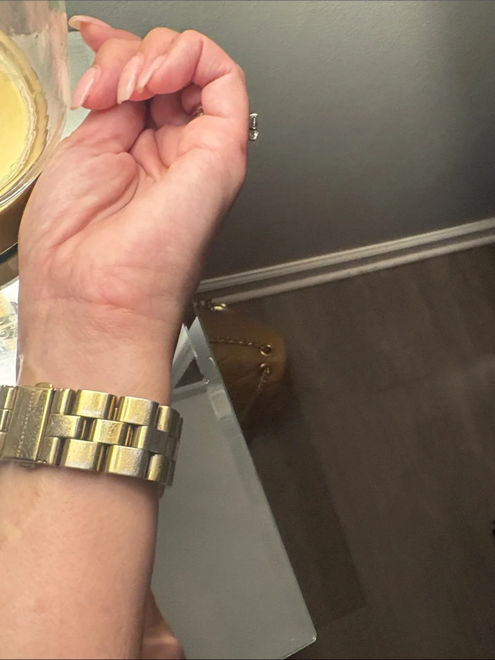 Marc Jacobs Gold and White Logo Bezel Watch Bracelet